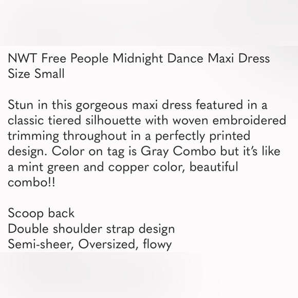 NWT FREE PEOPLE midnight dance maxi dress size s - Picture 5 of 5